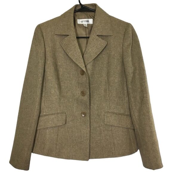 SUIT STUDIO TAN 3 BUTTON LONG SLEEVE BLAZER 6P - Picture 1 of 10